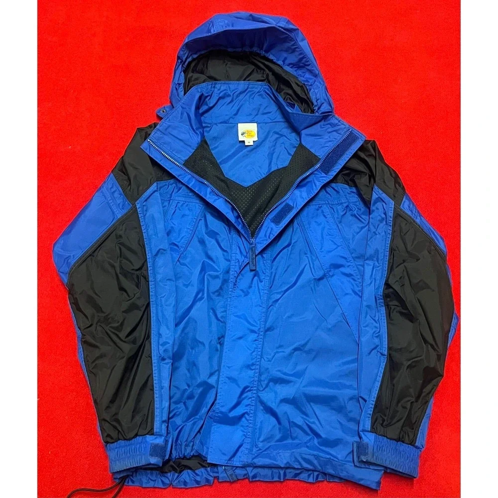 Bass Pro Shops Mens Blue Black Hooded Jacket Windbreaker Size M